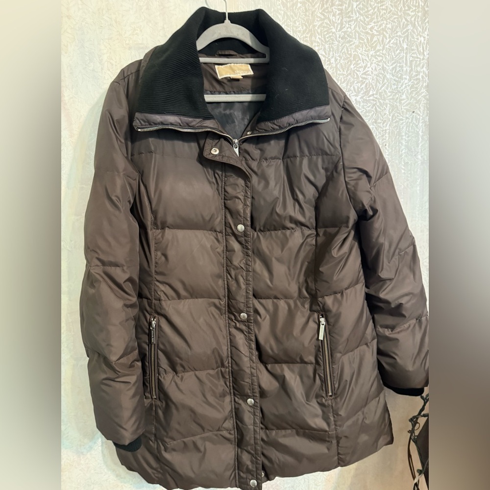 MICHAEL Michael Kors Chocolate Brown Long Puffer Jacket, 55% Down/45% Waterfowl